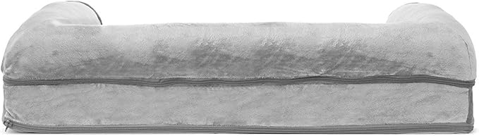 Furhaven Orthopedic Dog Bed for Medium/Small Dogs w/ Removable Bolsters & Washable Cover, For Dogs Up to 35 lbs - Faux Fur & Velvet Sofa - Smoke Gray, Medium
