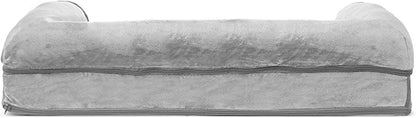 Furhaven Orthopedic Dog Bed for Medium/Small Dogs w/ Removable Bolsters & Washable Cover, For Dogs Up to 35 lbs - Faux Fur & Velvet Sofa - Smoke Gray, Medium
