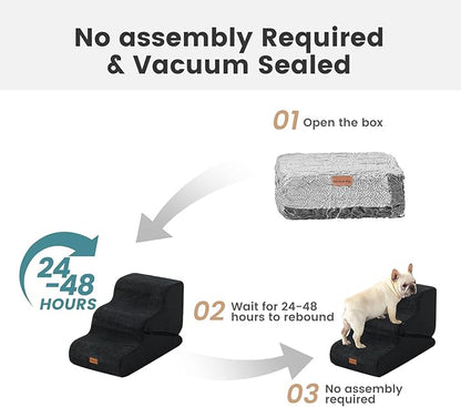 Gardner Pet Dog Stairs for Small Dogs 19.7" H, 4-Step Black Curved Pet Stairs, Dog Steps for High Bed (18-24 in), Couch with Durable Non-Slip Waterproof Fabric Cover and CertiPUR-US Certified Foam