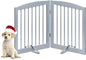 Freestanding Pet Gate for Dogs, Foldable Wooden Dog Gate for House, Indoor Pet Barrier for Stairs, Doorways, Support Feet Included, 24" Height 2 Panels, Grey