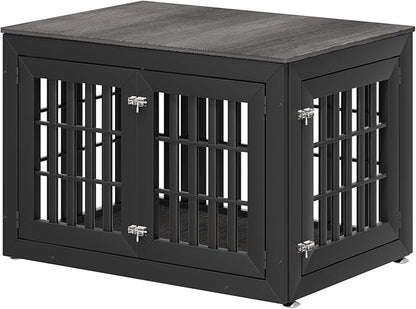 42" Heavy Duty Dog Crate Furniture for Small,Medium and Large Dogs,Rustic Wooden Dog Cage Kennel Indoor Furniture with Waterproof Top,Decorative Pet House Side End Table (Black & Grey)