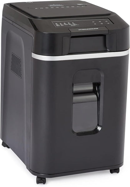 Amazon Basics 200-Sheet Auto Feed Cross Cut Paper Shredder with Pullout Basket, Black