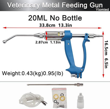 20ML Veterinary Metal Feeding Gun, Continuous Drench Gun Dosing Device Veterinary Adjustable Medicine Dispenser Husbandry Autonomous Feeding Tool, for Pig Cow, Sheep, Horse (Blue, 20ML No Bottle)