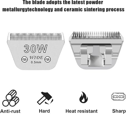 2PCS 30W Wide Blades for Dog Grooming Blades Compatible with Andis,Oster A5,Wahl km10 Dog Clippers,Size-#30W, 1/50 Inch Cut Length (0.5mm) (2pcs #30W)