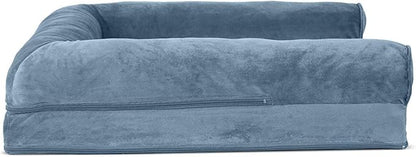 Furhaven Cooling Gel Dog Bed for Large/Medium Dogs w/ Removable Bolsters & Washable Cover, For Dogs Up to 55 lbs - Faux Fur & Velvet Sofa - Harbor Blue, Large