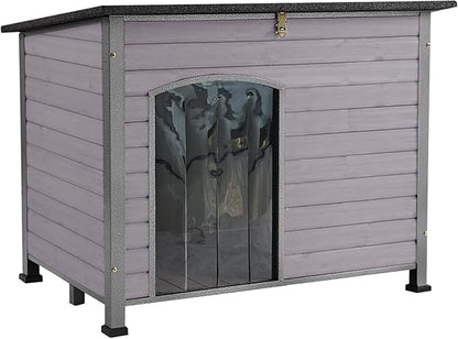 Aivituvin Large Dog House Outdoor Indoor Weatherproof Dog House for Small & Medium & Large Dogs with Unique All-Around Iron Frame＆Raised Feet（Grey）