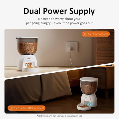 5L/21 Cup Automatic Cat Feeder, Timed Cat Dry Food Dispenser, Automatic Pet Feeders Dual Power Supply, 6 Meal Programmable 1-20 Portion Cats Feeder, Auto Dog Feeders,Pet Food Dispenser for Cats, Puppy