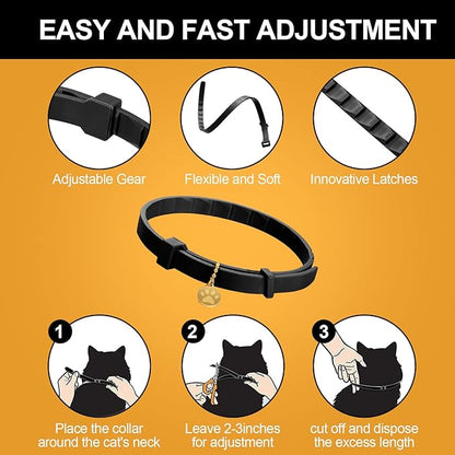 4 Pcs Cat Calming Collar Adjustable Lavender Scent Relaxing Cat Collar with 2 Pendant for Puppies Reduce Stress Aggression Anxious, up to 15 Inches(Black)