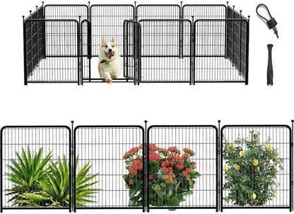 Dog Playpen 48 inch(H) 8 Panels Total 17.7 Ft(L) Dog Fence Outdoor for Yard. Wide Door Low Threshold，Metal Dog Pen Heavy Duty Pet Puppy Exercise Pen for Rv Camping Garden Yard