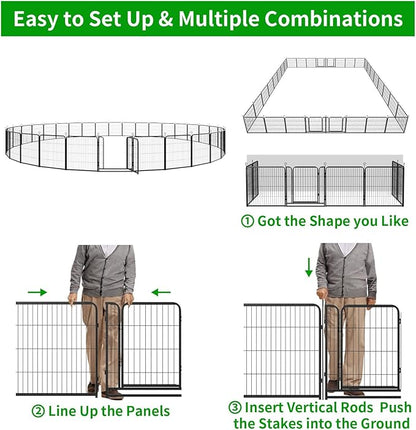 Dog Playpen Outdoor Extra Wide 32 Panels Heavy Duty Dog Fence 32" Height Anti-Rust with Doors Portable for RV Camping Yard, Total 84FT, 561 Sq.ft, Snowy Black