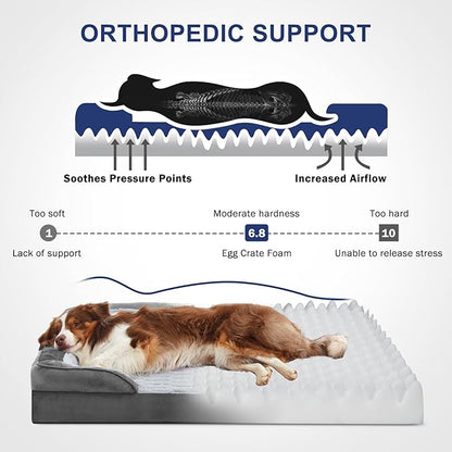 FURTIME Orthopedic Dog Bed for Extra Large Dogs - XL Waterproof Dog Sofa Bed, Ultra Comfy Supportive Foam Pet Bed with Removable Washable Cover, Jumbo Dog Bed with Nonskid Bottom