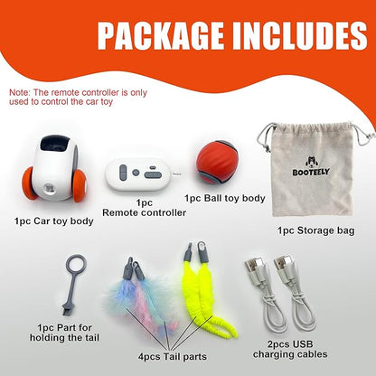 1pc Interactive Automatic Remote Control Cat Mice Car Toy and 1pc Smart Electric Moving Speedy Cat Ball Toy with Feather Tail, Suitable for Dogs, Keep Busy, Stimulating, Rechargeable (orange)