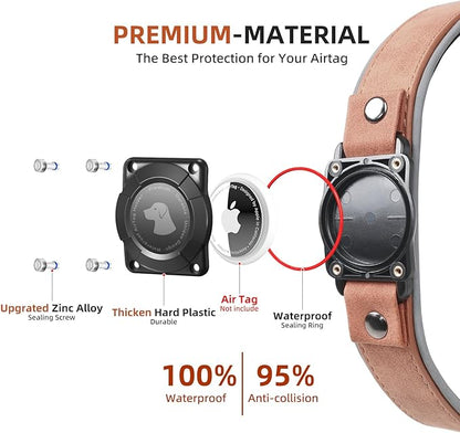 AirTag Dog Collar - Leather Dog Collar with Air Tag Holder | IPX8 Waterproof, Reflective, High - End, Adjustable Soft Padded | Dog GPS Tracker Collars Fit for Medium Large Dogs (Mahogany Brown, M)