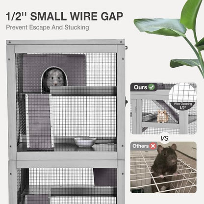 Ferret Cage Rat Cage Indoor Outdoor, Large Guinea Pig Cages with 5 Levels, Wooden Chinchilla Cage with Wheels for Hamster, Chameleon, Gerbils and Other Small Animals Anti-Chewing