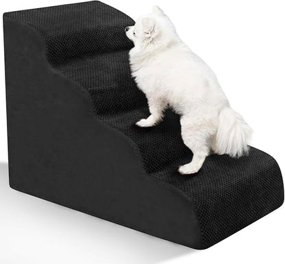 Dog Stairs for Small Dogs - High Density Foam Pet Steps, Extra Wide Dog Ramp with Non-Slip Bottom for High Beds, Couch and Sofa, Best for Dogs Injured, Older Doggy Cats, 4 Steps, Black