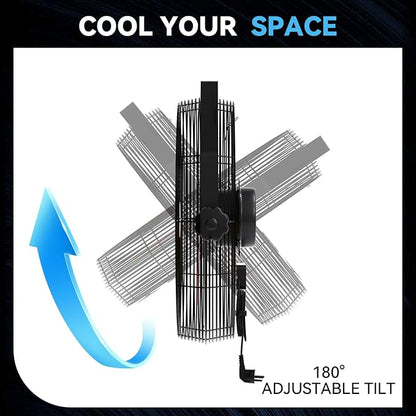 4580 CFM 18 inch High Velocity Wall Mounted Fan, 3-Speed Metal Fan with Sealed Motor, 360 Degree Tliting Heavy Duty Wall Fan for Patio, Barn, Garage, and Gazebo - UL listed