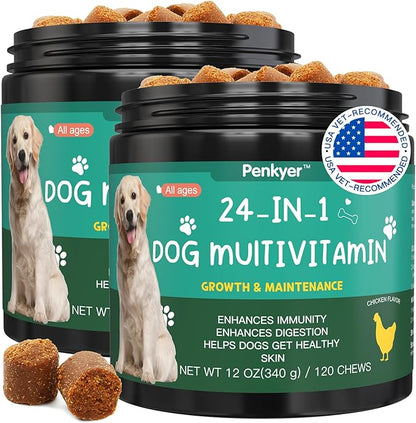 Dog Vitamins and Supplements, Senior & Puppy Multivitamin for Dogs Support with Glucosamine Chondroitin Omega Probiotics - Dog Multivitamins Chewable for Hip & Joint, Skin, Immune - (Chicken 240 Ct)
