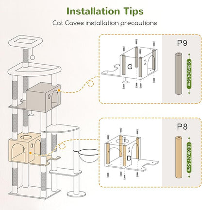 Globlazer Giant Cat Tree, 83 inch Cat Tree for Indoor Cats Large Adult, XXL Cat Tower with 9 Scratching Posts for 20lb+ Heavy Duty Large Adult Cats, F83, Light Grey