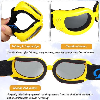 Frienda Dog Helmet and Goggles, UV Protection Doggy Sunglasses and 4 Inch Padded Puppy Motorcycle Helmet Adorable Dog Goggles with Adjustable Belt for Small Dogs Puppy Riding(Yellow,S)