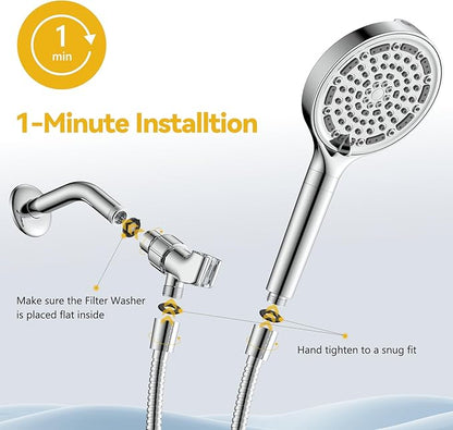 Filtered Shower Head with Handheld, Huge 6-Inch High Pressure Detachable Showerhead with Filters, Premium Chrome Water Softener Shower Head for Hard Water, Built-in Power Wash to Clean Tub and Pets