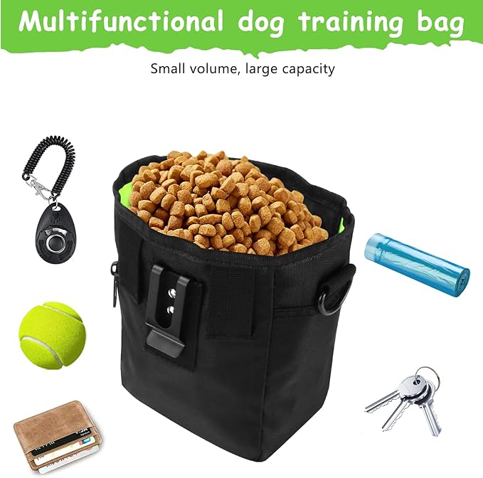 Dog Treat Pouch with Magnetic Closure, Treat Pouches for Pet Training, Large Dog Treat Training Pouch and Dog Clicker, Dog Training Treat Pouch Built-in Poop Bag Dispenser, Hands-Free Snack