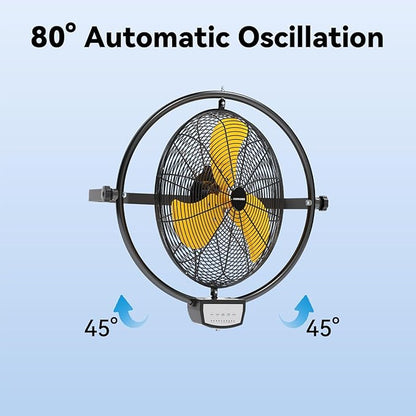 2PCS 20 Inch Wall Metal Fan Pro Remote Control, High Velocity Wall Mount Fans for Commercial, Residential, Warehouse, Covered Patio, Shop, Garage, Barn 3 Speed 5200 CFM UL Safety Listed