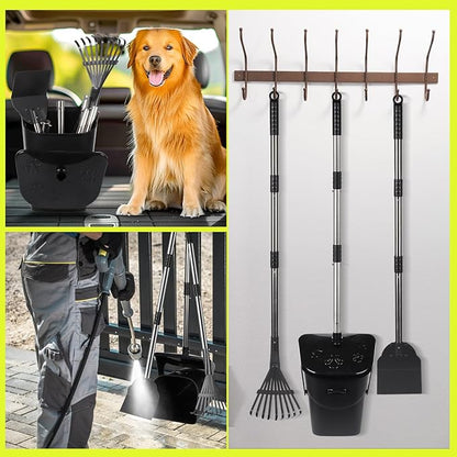 Dog Poop Scooper with 20 Bag Attachment Long Handle Swivel Bin, Rake & Spade Heavy Duty Easy to Clean Pooper Scooper for Large Medium Dogs Pet Waste Removal Solution for Yard, Grass, Gravel