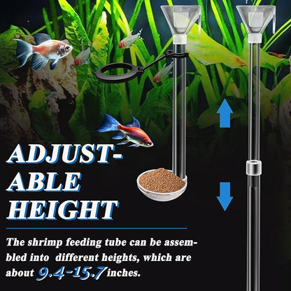 Aquarium Fish Shrimp Feeding Dish Set, Shrimp Feeding Dish Set, Transparent Shrimp Feeding Adjustable Tube with Feeding Ring, Cleaning Brush for Fish Tank and Preventing Food Scattering (Large)