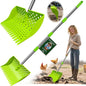 12-Inch 2-in-1 Chicken Poop Scooper & Rake – US Patent Pending – 3-Shape Sifting Holes Chicken Coop Rake，Stainless Steel Handle （20–61"）– Litter Scoop Sand & Sifting Shovel for Chicken Coops(Green)