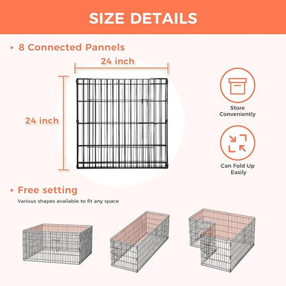 Foldable Dog Playpen 24" Height 8 Panels Metal Exercise Pen No Door - Indoor/Outdoor Puppy Playpen for Small Dogs, Portable Pet Fence for Yard Garden Camping, Black