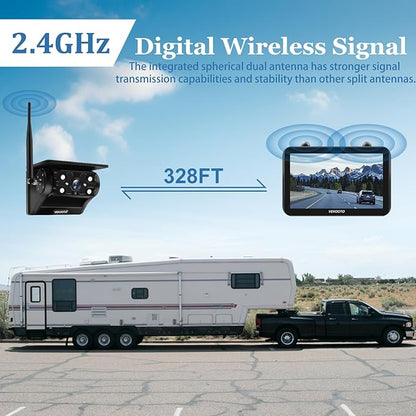 2 Magnetic Solar Wireless Backup Camera with 7'' IPS Touchscreen, 15,000mAh Rechargeable, Auto Sleep, No Wiring, 1080P Night Vision Wireless Backup Camera for Trucks, RV, Trailer, Camper VEKOOTO VK7-2
