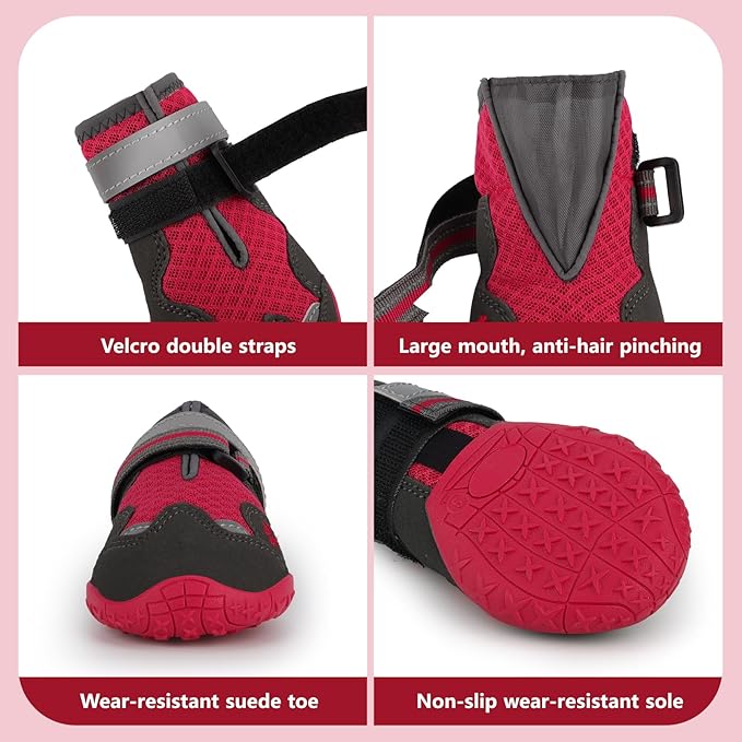 Dog Shoes for Large Medium Small Dog, Mesh Breathable Dog Shoes for Hot Pavement, Anti-Slip Dogs Boots Paw Protectors with Reflective for Outdoor Walking Indoor Hardfloors (Size 2)