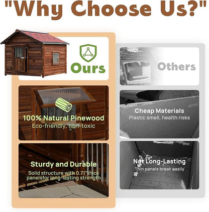 Extra Large Dog House Outdoor Made of Solid Pine Wood, Warm Doghouse, Dog House with Elevated Floor for Large Dogs, (Wood, 6XL)