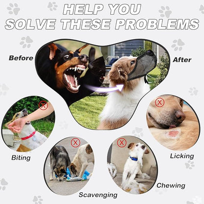 Dog Muzzle, Soft Air Mesh Muzzle for Small Medium Large Dogs Anti Biting Barking Chewing Scavenging, Breathable Adjustable Loop Pets Muzzle with Front Opening Design Allows Panting Drinking (Black,XL)