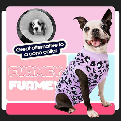 FUAMEY Recovery Suit for Dogs After Surgery,Soft Breathable Dog Bodysuit E-Collar & Cone Alternative Surgical Suit,Male Female Dog Neuter Spay Suits Anti Licking Wounds Onesie Purple Leopard XXL