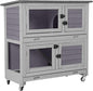 Aivituvin 2-Tier Rabbit Hutch with Tarp Door and Wheels Bunny Cage Indoor Outdoor Guinea Pig Cage Expandable with Pet Playpen 36" L, Grey