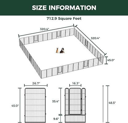 FXW Rollick Unleashed Dog Playpen for Indoor, Yard, RV Camping, 45 inch 48 Panels for Large Dogs, Black│Patented