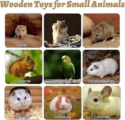 8 Pcs Wooden Hamster Cage Platform Set Wood Juvenile Chinchilla Shelves, Squirrel L-Shape Corner Ledge with Hole Cooling Standing Board Rat Cage Accessories for Gerbil Small Animal Climbing