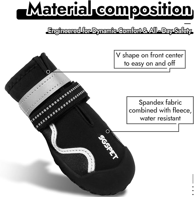 Dog Shoes for Large Dogs, Waterproof Dog Booties for Small Medium Dogs, Anti-Slip Dog Boots & Paw Protectors for Hot Pavement Winter Snow Hiking with Reflective Straps (Black, 6# (L))
