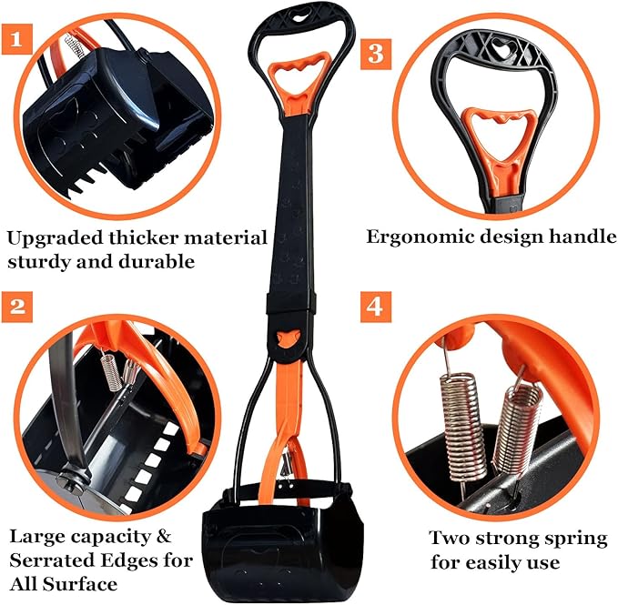 2-Piece Pooper Scooper for Large Medium & Small Dogs Heavy Duty,Long Handled Dog Poop Scooper for Grass,Durable Dog Poop Pick Up Tool