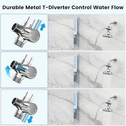 Dog Shower Attachment, Dog Washing Hose Attachment with Metal T-Diverter, Dog Bathing Supplies with 3 Spray Modes & One-Button ON/OFF Indoor and Outdoor Sprayer 8-Foot Hose