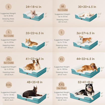 EHEYCIGA Orthopedic Dog Beds for Extra Large Dogs, Waterproof Memory Foam XL Pet Bed with Sides, Non-Slip Bottom and Egg-Crate Foam Big Dog Couch Bed with Washable Removable Cover, Turquoise Blue