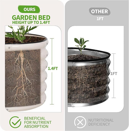 Galvanized Raised Garden Bed - 4x2x1.4FT Metal Planter Boxes Outdoor | Oval Steel Raised Bed Kit for Gardening with Protective Tape, Gloves for Vegetables, Flower, Herb (White)