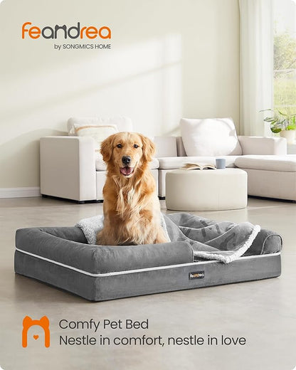 Feandrea Orthopedic Dog Bed, Large Dog Bed Waterproof, Removable Washable Cover Sofa with Non-Slip Bottom, Raised Edges, 36 x 28 x 8 Inches, Light Gray UPGW067G02