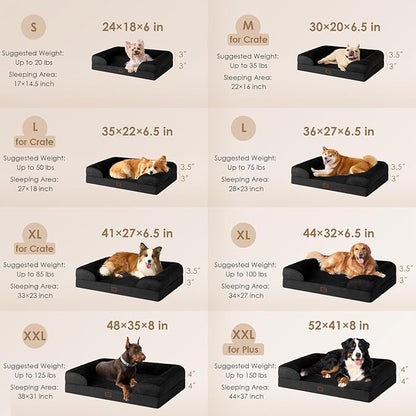 EHEYCIGA Orthopedic Dog Beds for Large Dogs, Waterproof Memory Foam Large Pet Bed with Sides, Non-Slip Bottom and Egg-Crate Foam Dog Couch Bed with Washable Removable Cover, Black