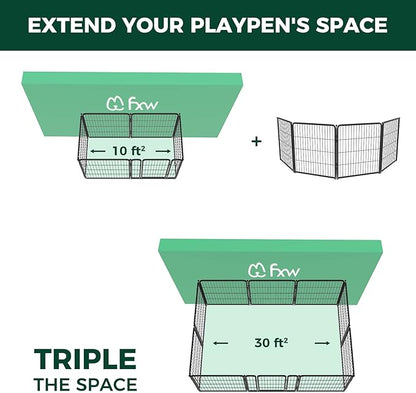 FXW Homeplus Unleashed Indoor Dog Playpen - Stress-Free and Safe Play, Heavy Duty 32 Inch 4 Wire Panels Dog Pen for Small and Medium Dogs, Black│Patented