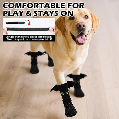 EXPAWLORER Halloween Anti Slip Dog Socks to Prevent Licking Paws, Boots & Paw Protectors with Grippers,Doggie Booties for Hardwood Floors for Small Medium Large Senior Dogs Costume Black Devil Wings M
