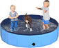 63" x 12" Foldable Dog Pool - Collapsible Hard Plastic Kiddie Pool for Dogs & Kids, Non-Slip Pet Bath Tub for Outdoor Backyard Use, Lightweight & Portable (Blue)