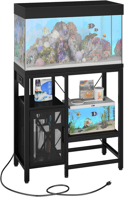 20-37 Gallon Fish Tank Stand, Aquarium Stand with Power Outlet and Storage Cabinet, Heavy Duty Tank Stand Suitable for Turtle Tank, Reptile Terrarium, for Home Office, Black FTHB40E01