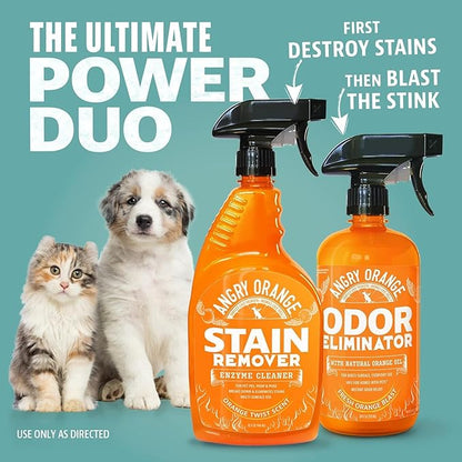 Angry Orange Stain Remover - 32oz Enzyme Pet Cleaner - Dog & Cat Urine Destroyer and Stain Remover - Citrus Spray Cleaning Solution - Puppy Supplies